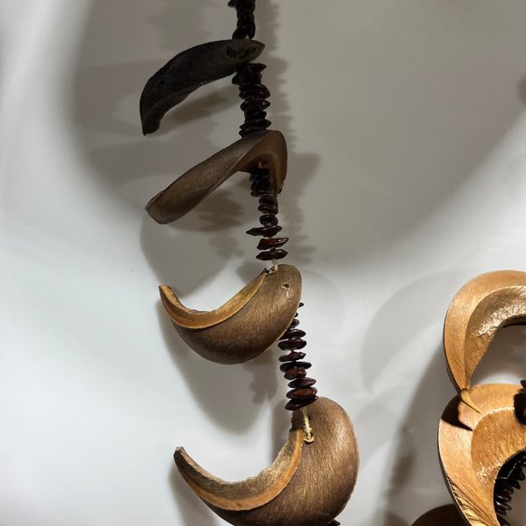 Vtg Handmade Apple Seed Necklace w Acacia Koa Seed Hawaiian Lei Botanical 28" - Picture 2 of 9